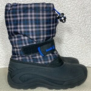Kamik Big Kids Finley Blue/Grey Plaid Waterproof Winter Snow Boots SZ US Youth 4